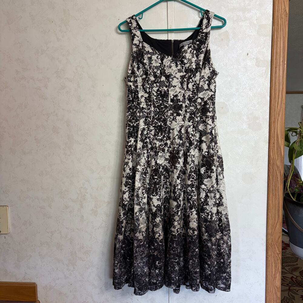 Danny & Nicole Black White Floral Lace Fit & Flare Dress Coquette Whimsigoth 8